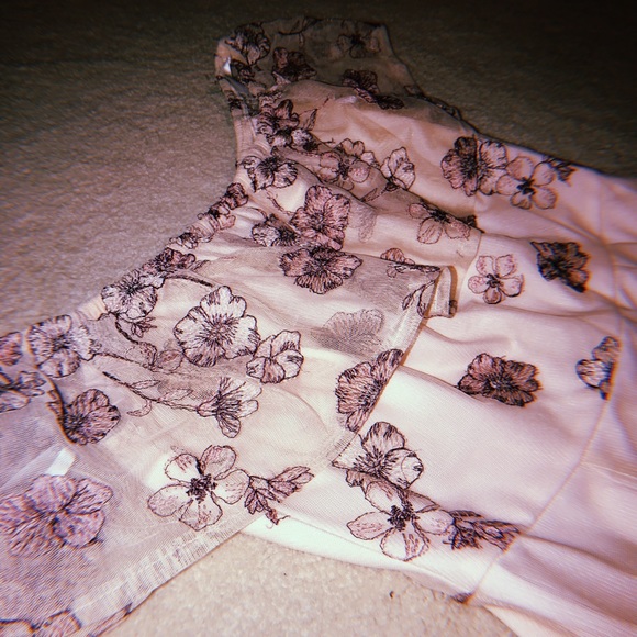 • blush embroidered floral off the shoulder gown • - Picture 11 of 16